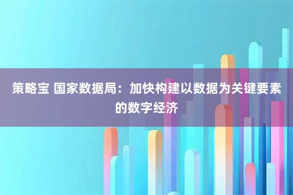 策略宝 国家数据局：加快构建以数据为关键要素的数字经济