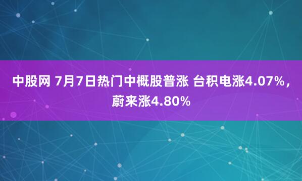 中股网 7月7日热门中概股普涨 台积电涨4.07%，蔚来涨4.80%